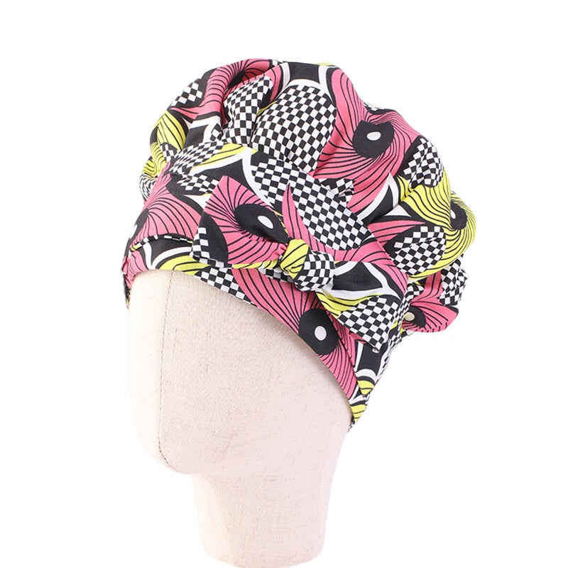 New African Print Satin Bonnet Headwrap in Women's Hair with Long Ribbon Wrap Double Layer Headwrap Ankara Hair Wrap Accessories