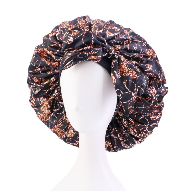 New African Print Satin Bonnet Headwrap in Women's Hair with Long Ribbon Wrap Double Layer Headwrap Ankara Hair Wrap Accessories