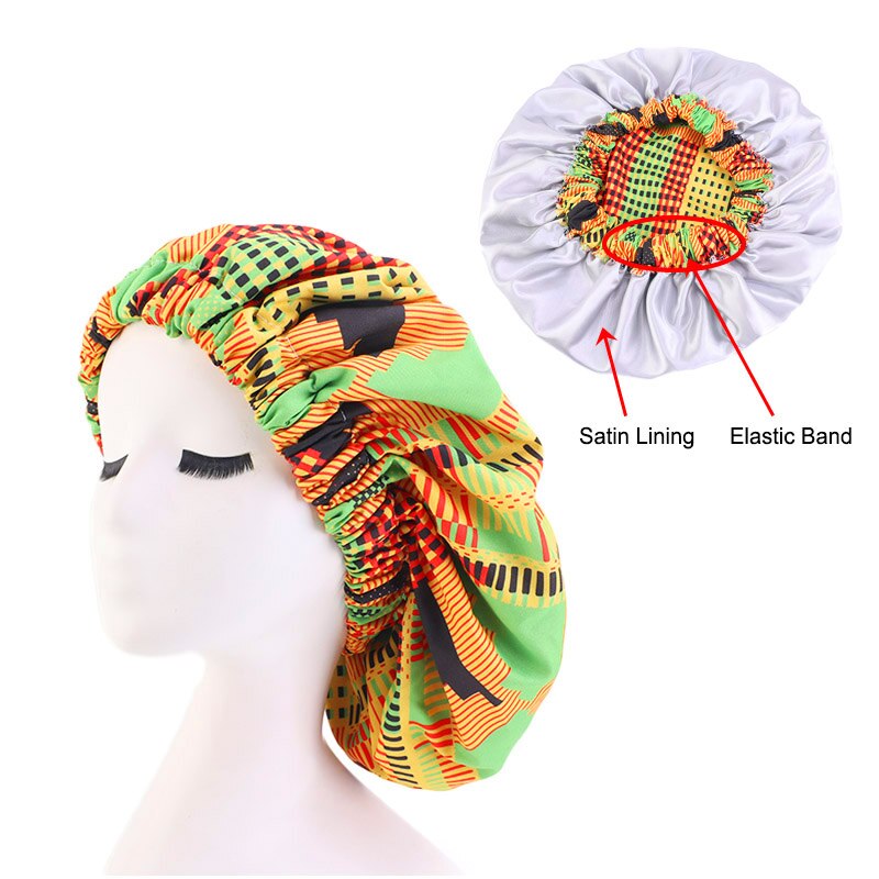 New African Print Satin Bonnet Headwrap in Women's Hair with Long Ribbon Wrap Double Layer Headwrap Ankara Hair Wrap Accessories