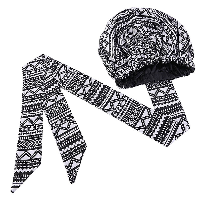 New African Print Satin Bonnet Headwrap in Women's Hair with Long Ribbon Wrap Double Layer Headwrap Ankara Hair Wrap Accessories