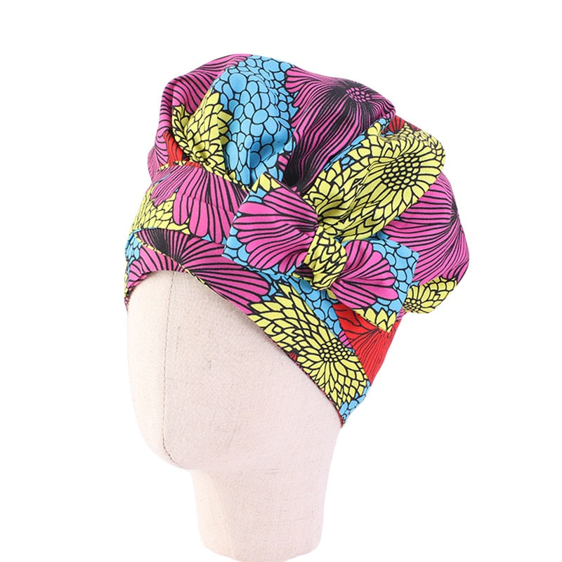 New African Print Satin Bonnet Headwrap in Women's Hair with Long Ribbon Wrap Double Layer Headwrap Ankara Hair Wrap Accessories