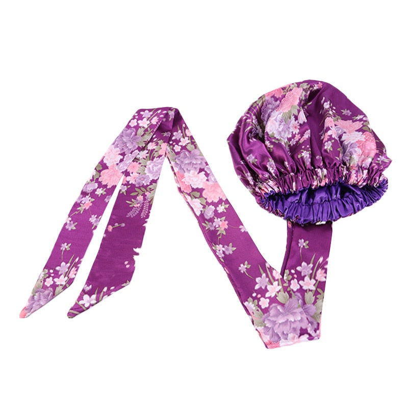 New African Print Satin Bonnet Headwrap in Women's Hair with Long Ribbon Wrap Double Layer Headwrap Ankara Hair Wrap Accessories