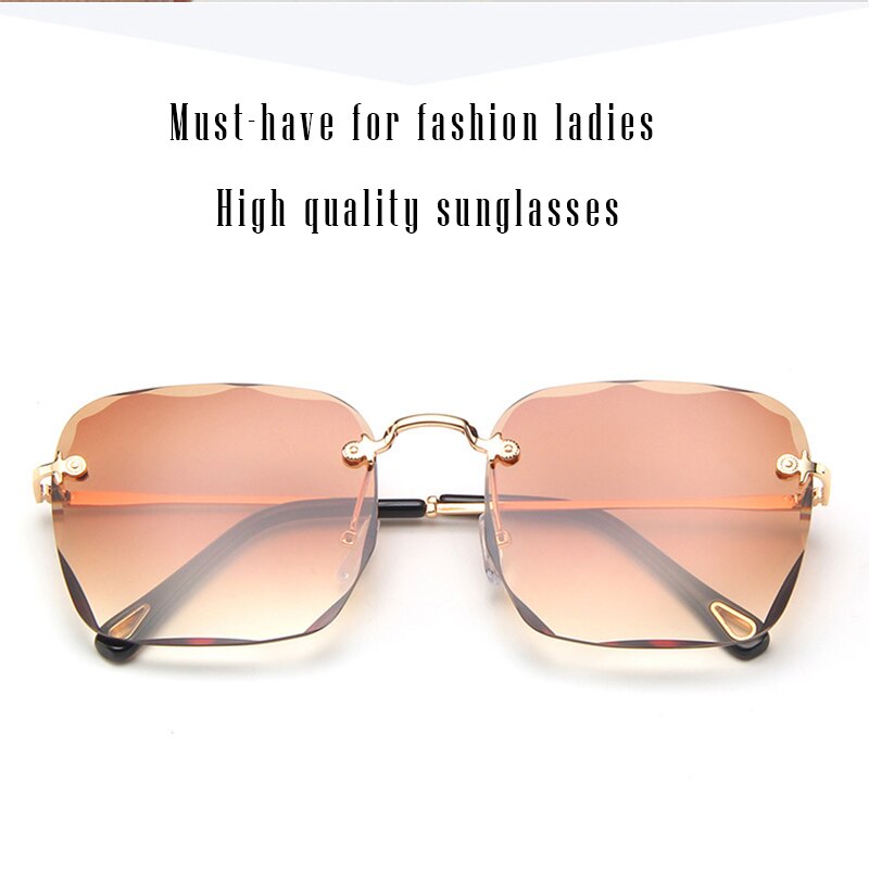 New Refined Rimless Cut Square Sunglasses for Women Fashion Personality Two-Color Sunglasses Web Celebrity the Same Trend Glasses.