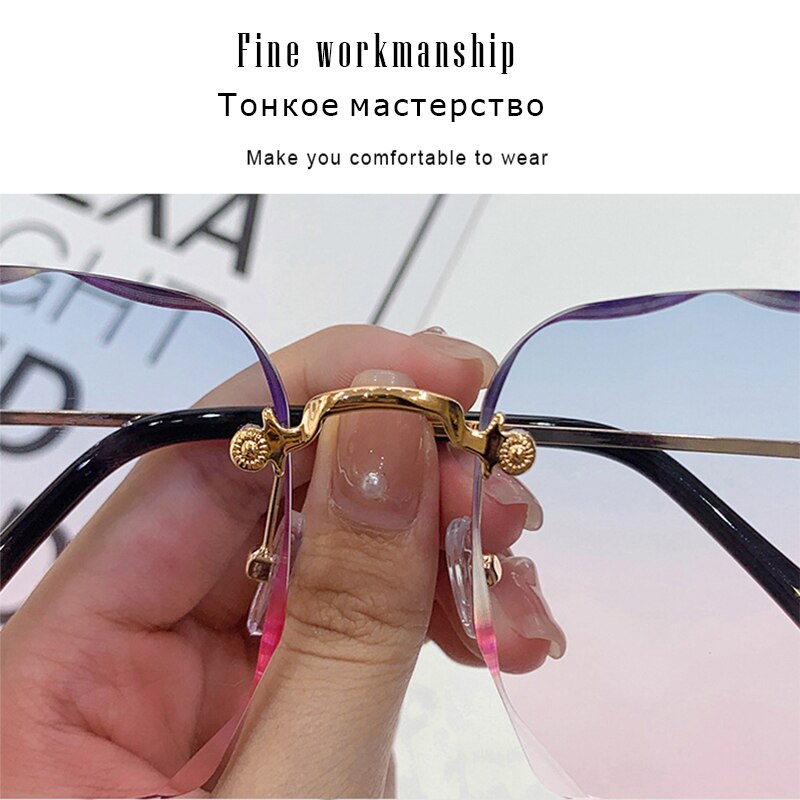 New Refined Rimless Cut Square Sunglasses for Women Fashion Personality Two-Color Sunglasses Web Celebrity the Same Trend Glasses.