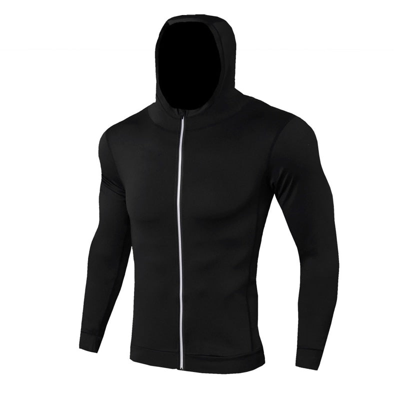 New Men's Running Jackets Fitness Sports Coat Hooded Tight Hoodie Gym Soccer Training Running Jogging Jackets Reflective Zipper Shirt.