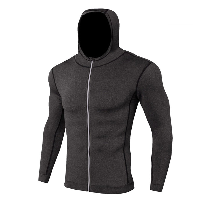 New Men's Running Jackets Fitness Sports Coat Hooded Tight Hoodie Gym Soccer Training Running Jogging Jackets Reflective Zipper Shirt.