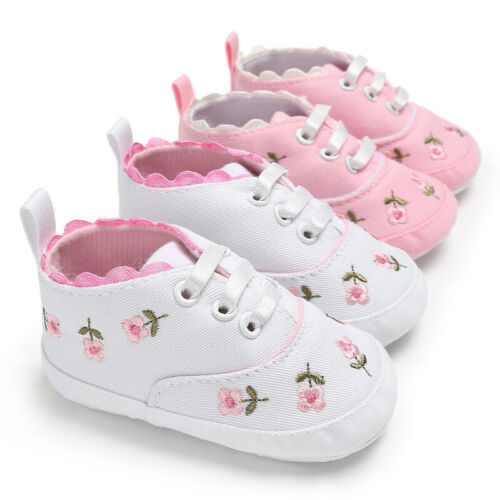 lioraitiin Summer Baby Infant Girl Soft Sole Crib Toddler Canvas Cute Flower Sneaker Shoes