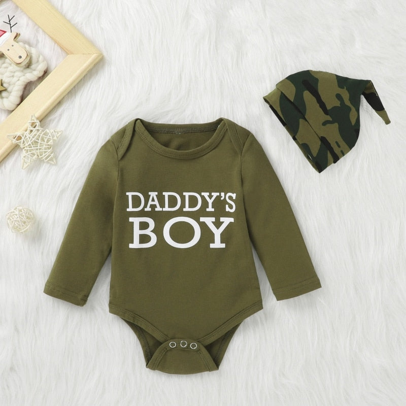 3Pcs/Set Baby Boy Clothes Set Outfit Long Sleeve Letter Printed Romper Pants Hat Set Newborn Boys Infant Clothes