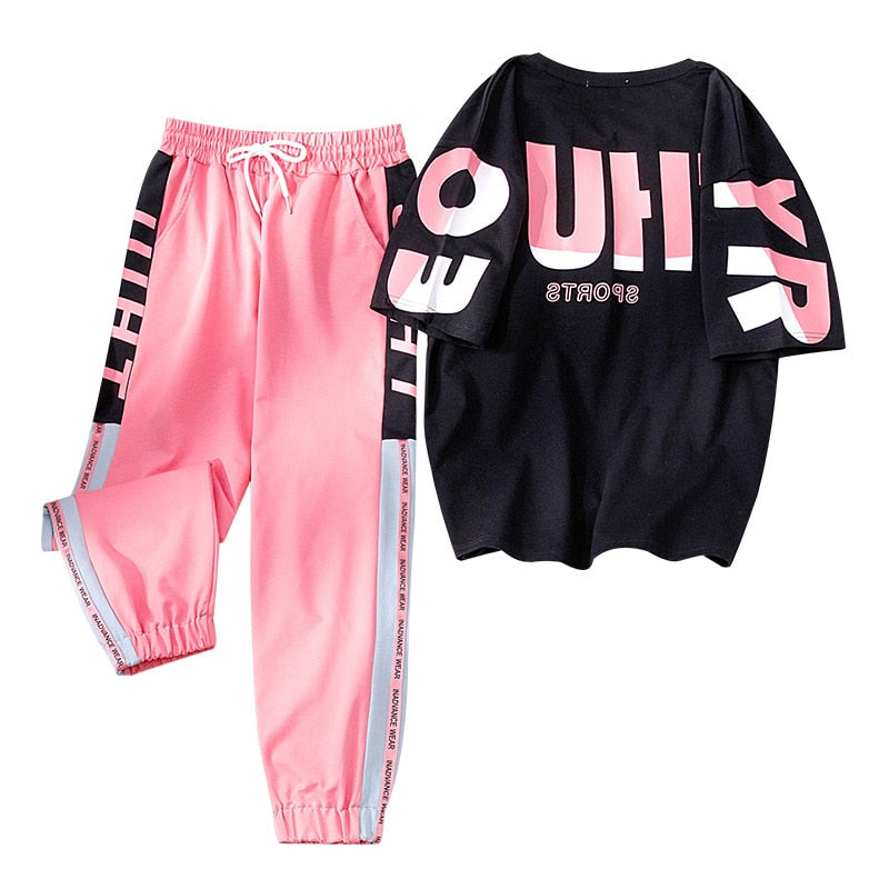 2020 Fashion Women Clothes Tracksuit Two Piece Set Summer Casual Sportswear Ins Suit O-neck Printing T shirt + Harem Pants