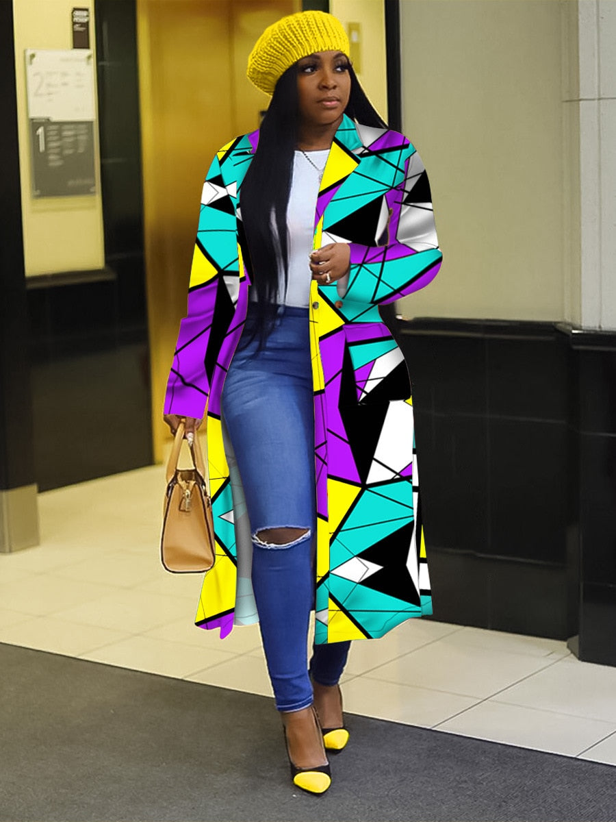 African Clothes for Women 2021 Spring African Women Long Sleeve Printing Plus Sie Long Shirt Dress S-5XL