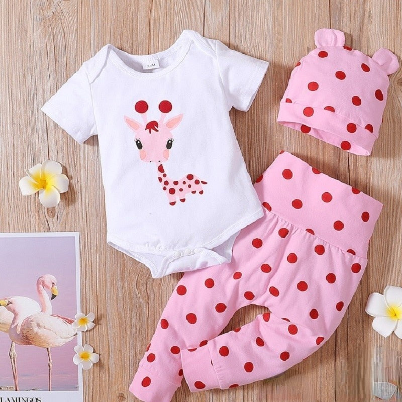 Spring Fall Cotton Newborn Baby Girl Clothes 0-3 Months Polka Dot Unisex Infant Clothes Set Boy 3-piece Clothing With Hat