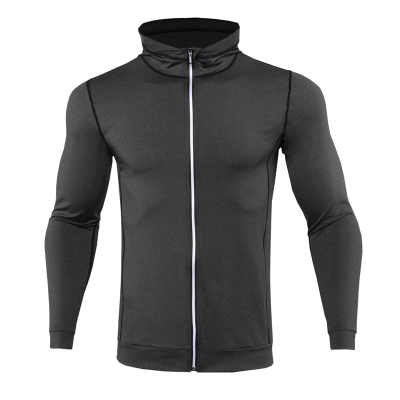 New Men's Running Jackets Fitness Sports Coat Hooded Tight Hoodie Gym Soccer Training Running Jogging Jackets Reflective Zipper Shirt.