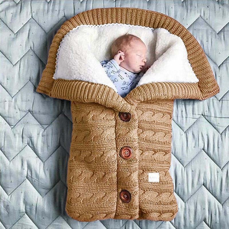 Newborn Baby Winter Warm Sleeping Bags Infant Button Knit Swaddle Wrap Swaddling Stroller Wrap Toddler Blanket Sleeping Bags