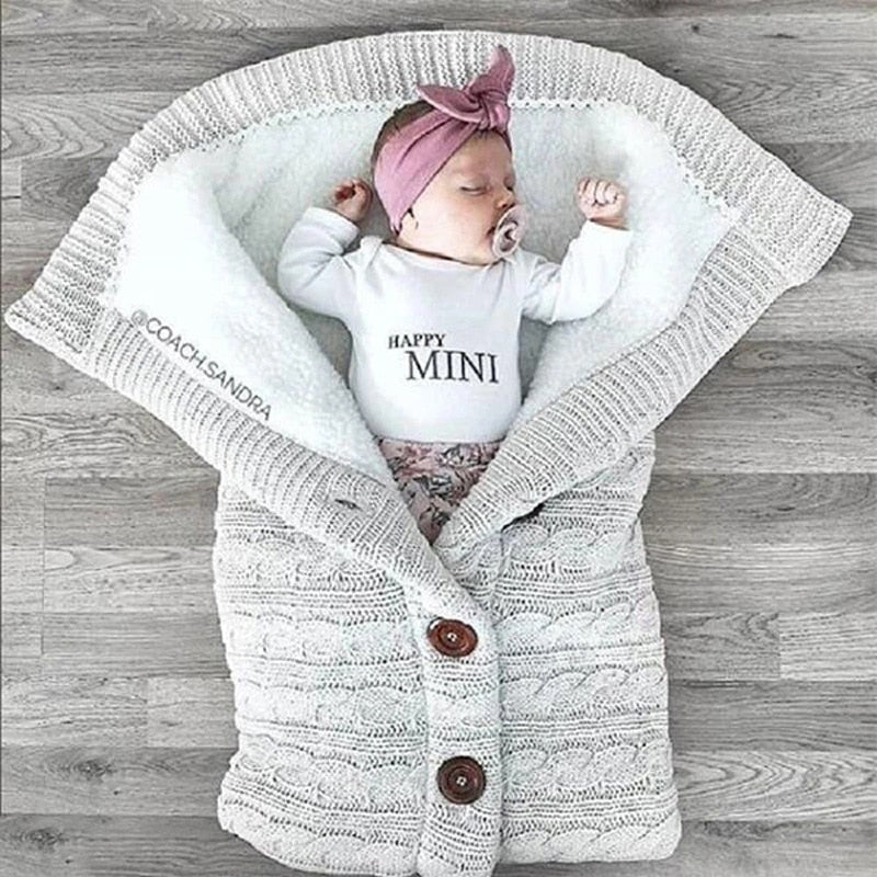 Newborn Baby Winter Warm Sleeping Bags Infant Button Knit Swaddle Wrap Swaddling Stroller Wrap Toddler Blanket Sleeping Bags