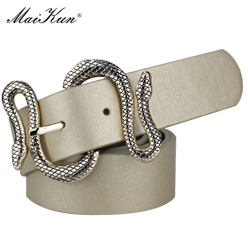 Maikun Belts for Women Snake Shape Pin Buckle Belt High Quality Leather Women Belt PU Waistband