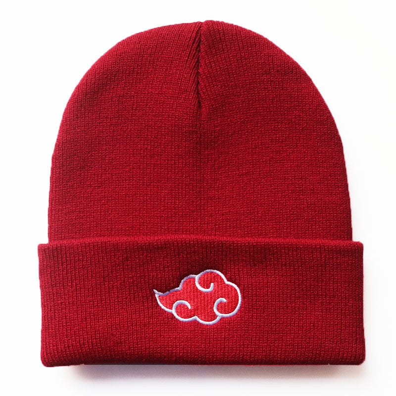 ECOBROS 2021 Beanies Women Autumn Winter Warm Hat Anime Akatsuki Cosplay Red Cloud Embroidery Caps For Men Knitted Bonnet Unisex