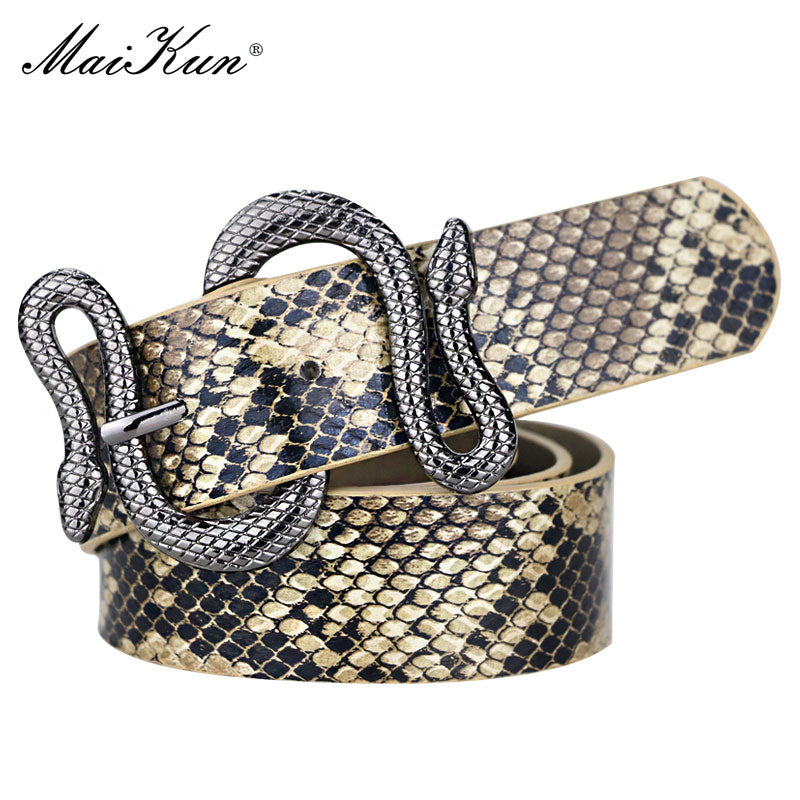 Maikun Belts for Women Snake Shape Pin Buckle Belt High Quality Leather Women Belt PU Waistband