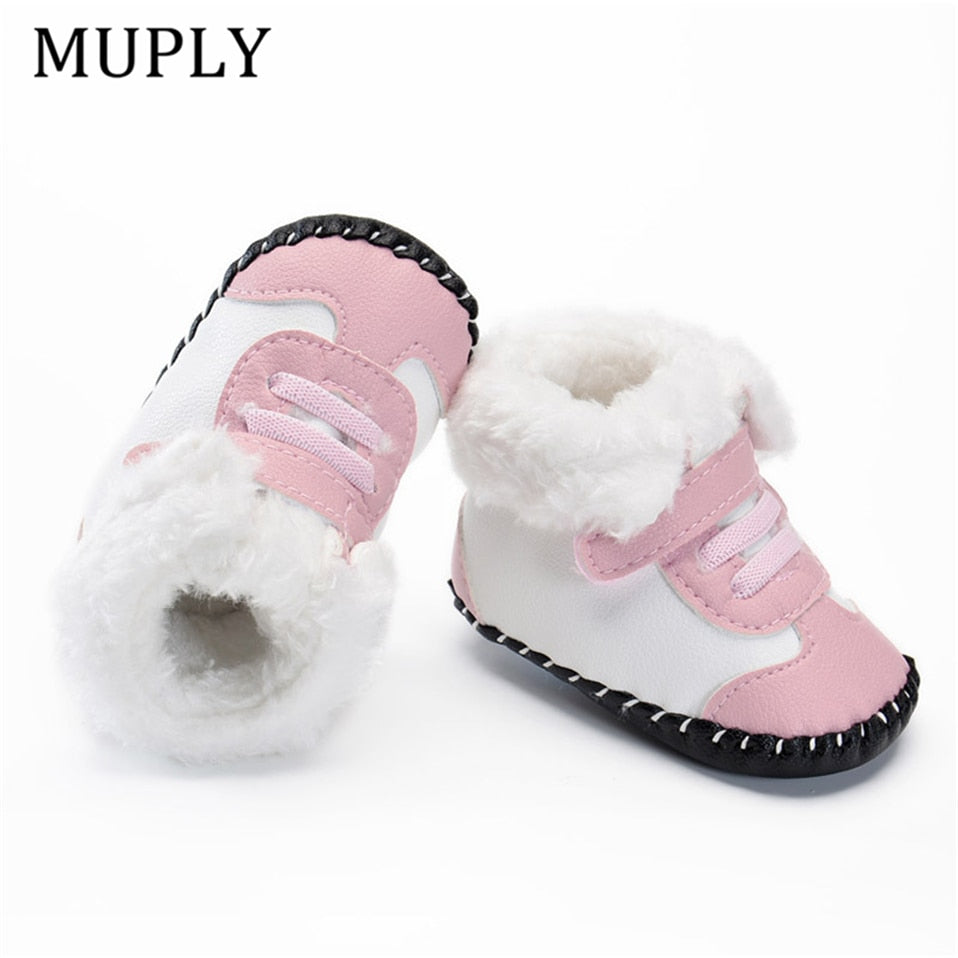 2019 New Cute Newborn Baby Girls Boys Snow Boots Winter Leather Boots Infant Soft Bottom Shoes Baby PU Furry Warm Boots 0-18M