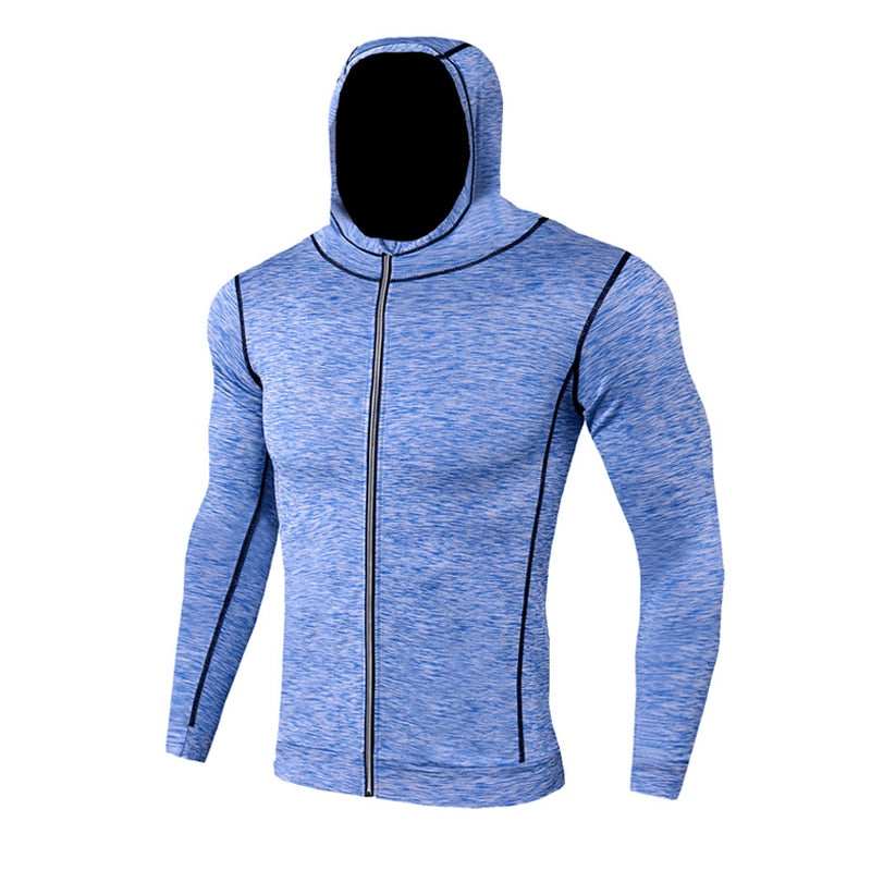 New Men's Running Jackets Fitness Sports Coat Hooded Tight Hoodie Gym Soccer Training Running Jogging Jackets Reflective Zipper Shirt.