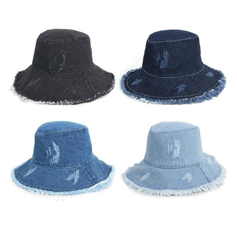 2019 Solid Denim Retro Bucket Hat Fisherman Hat Outdoor Travel Hat Sun Cap Hats for Girl and Women 275