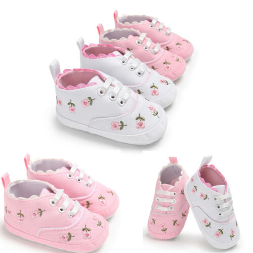 lioraitiin Summer Baby Infant Girl Soft Sole Crib Toddler Canvas Cute Flower Sneaker Shoes