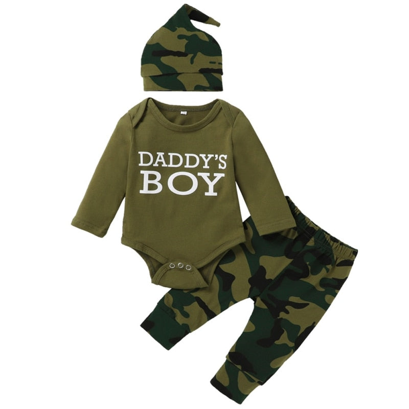 3Pcs/Set Baby Boy Clothes Set Outfit Long Sleeve Letter Printed Romper Pants Hat Set Newborn Boys Infant Clothes