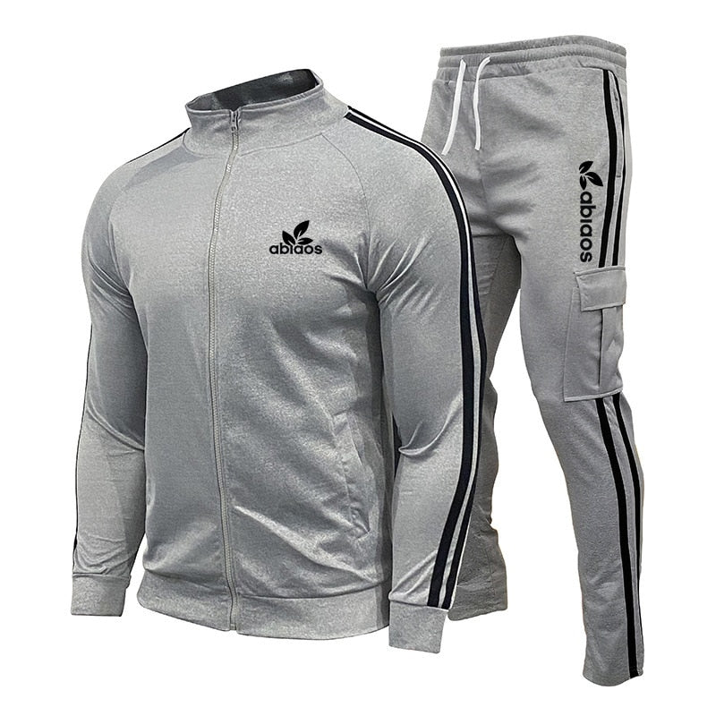 2023 Fashion Brand Men's Suit Autumn New Zipper Cardigan Jacket + Sweatpants Stripe Running Fitness Basketball Jogging 2 Piece Set