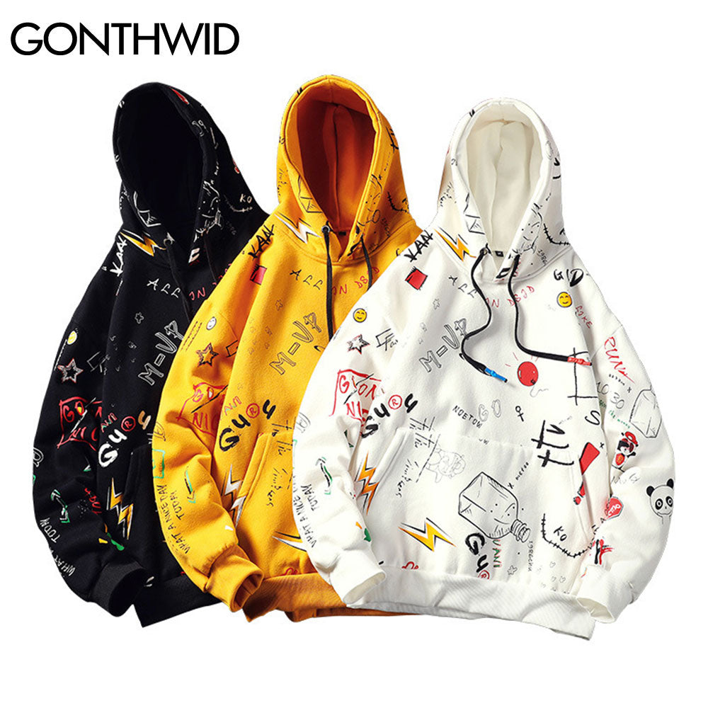 GONTHWID Japanese Anime Graffiti Print Hooded