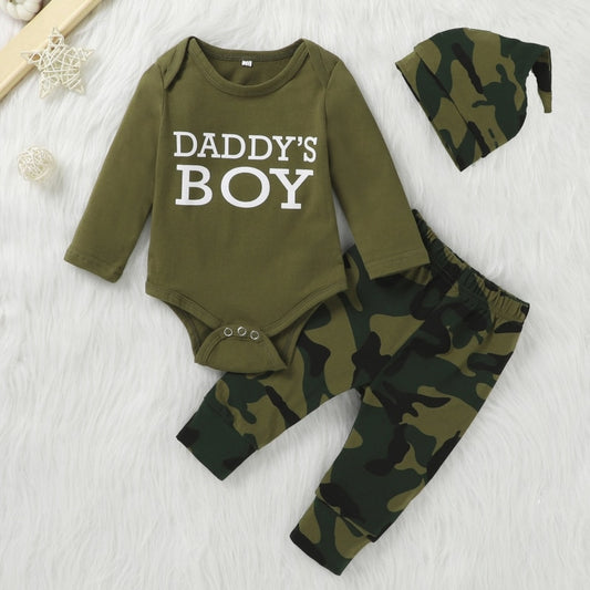 3Pcs/Set Baby Boy Clothes Set Outfit Long Sleeve Letter Printed Romper Pants Hat Set Newborn Boys Infant Clothes