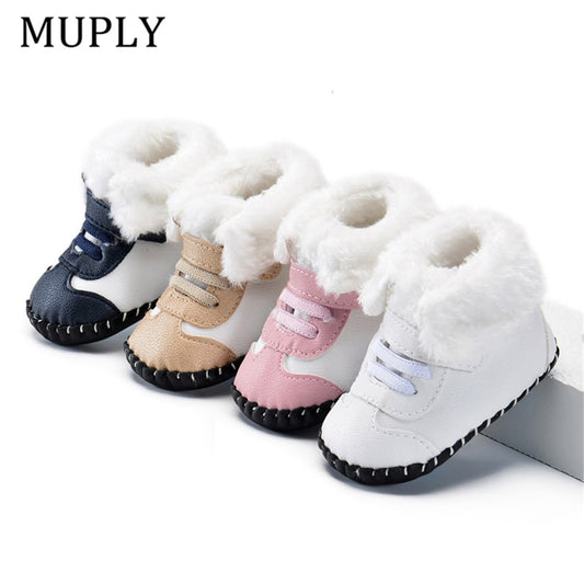 2019 New Cute Newborn Baby Girls Boys Snow Boots Winter Leather Boots Infant Soft Bottom Shoes Baby PU Furry Warm Boots 0-18M