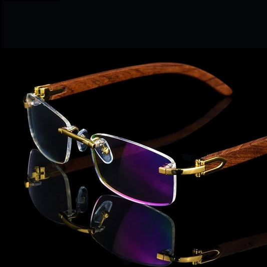 Rimless Wooden Gold Glasses Frame Men Light Weight.