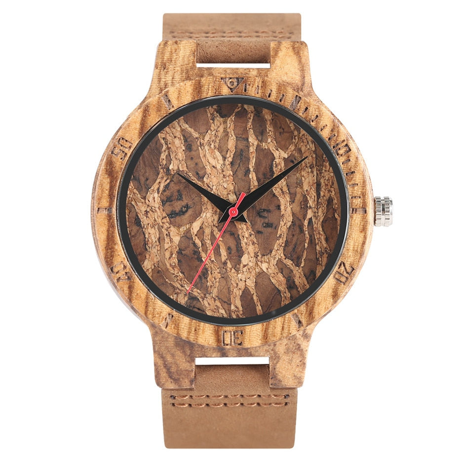 Unique Irregular Pattern Display Wood Watches Quartz Timepiece Men's Genuine Leather Casual Hot Fashion Male Wooden Clock reloj.