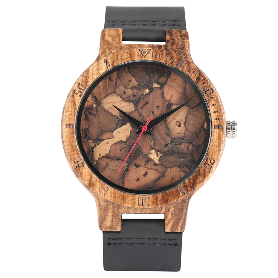 Unique Irregular Pattern Display Wood Watches Quartz Timepiece Men's Genuine Leather Casual Hot Fashion Male Wooden Clock reloj.