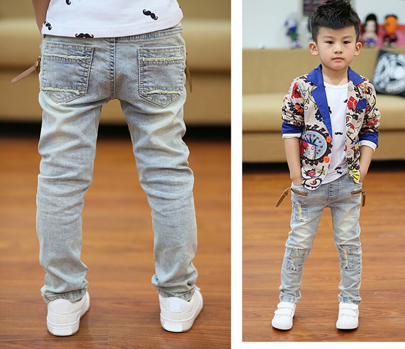 IENENS 4-11Y Boys Slim Straight Jeans Summer Classic Light Color Bottoms Children Denim Long Pants Kids Baby Boy Casual Trouser