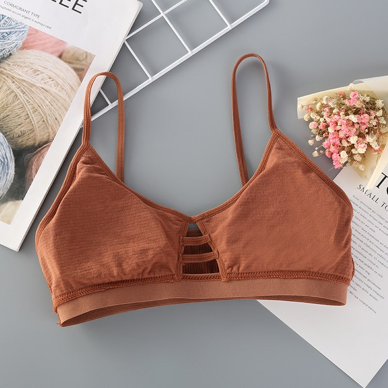 Women Cotton Bra Underwear Seamless Tube Top Brassiere Front Hollow Out Lingerie Wire Free Intimates