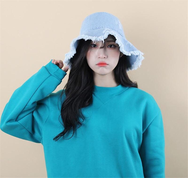 2019 Solid Denim Retro Bucket Hat Fisherman Hat Outdoor Travel Hat Sun Cap Hats for Girl and Women 275