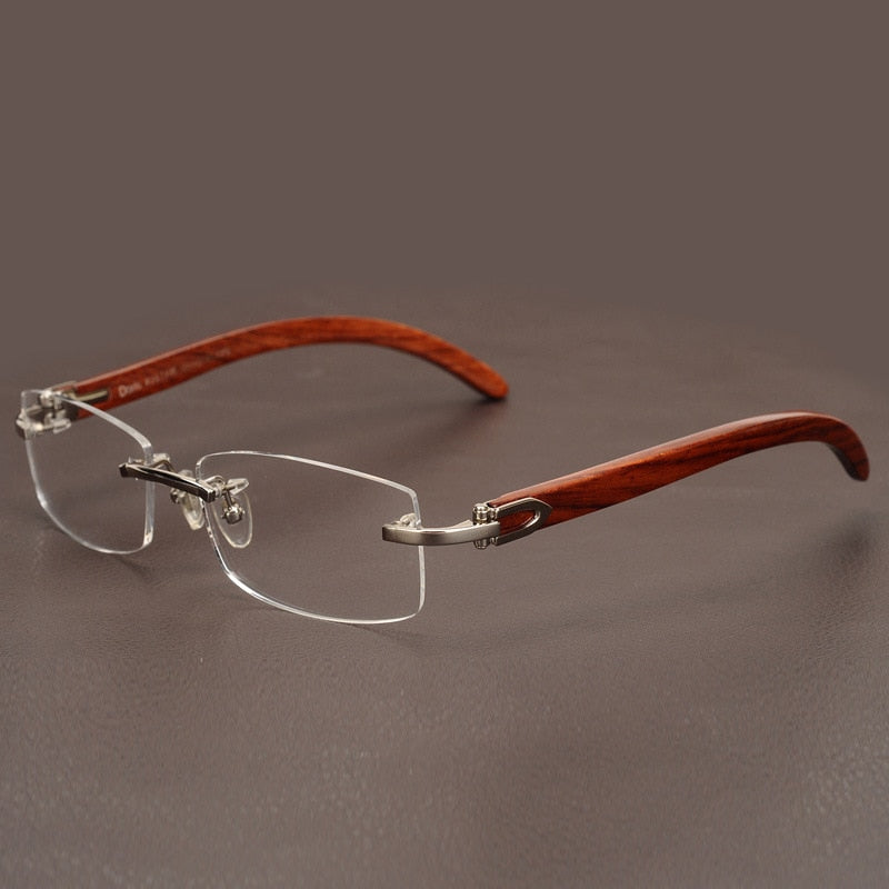 Rimless Wooden Gold Glasses Frame Men Light Weight.