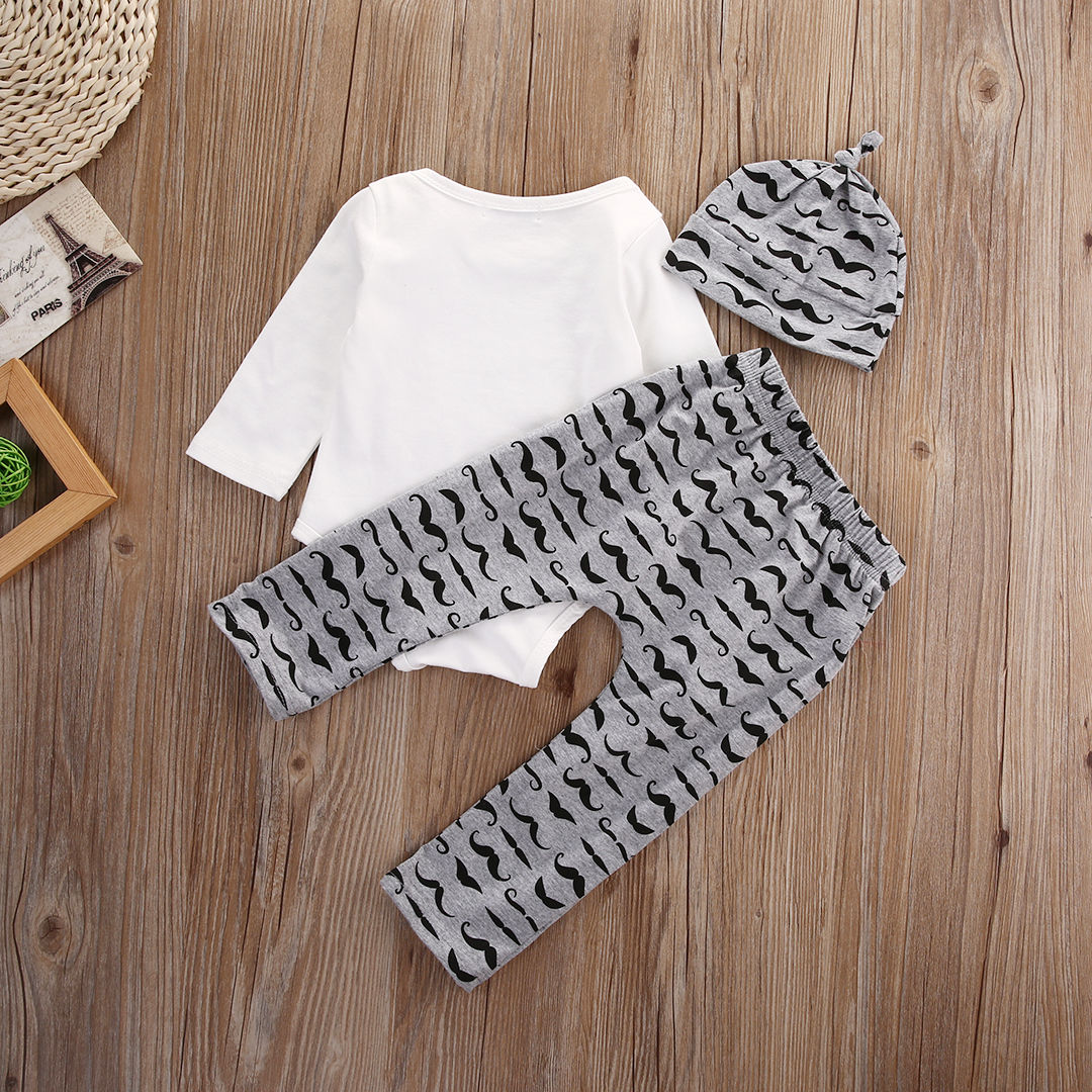 Citgeett 3PCS Set Newborn Baby Girl Boy Long Sleeveless Tops New Man Letters Romper +Long Pants Hat Outfits Clothes 0-18M SS