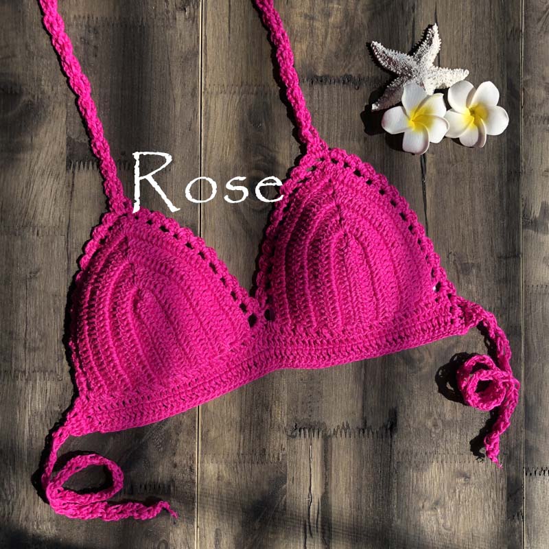 Solid Bikinis Mujer Swimsuit Crochet Red Bikini Top Knit Sexy Bikinis Women's Swimming Bra Large Female Swimwear S - XL 2019 New