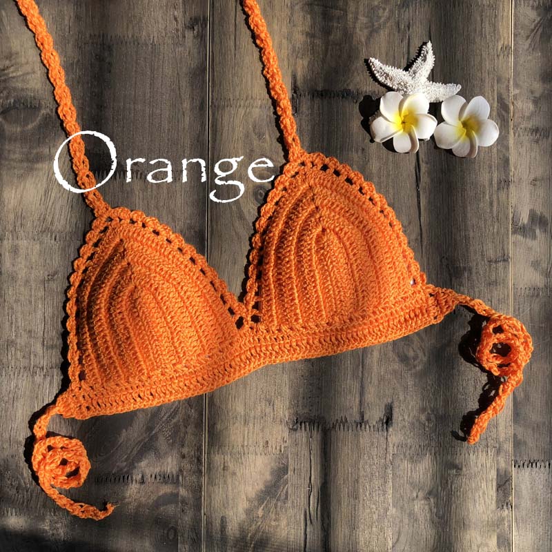 Solid Bikinis Mujer Swimsuit Crochet Red Bikini Top Knit Sexy Bikinis Women's Swimming Bra Large Female Swimwear S - XL 2019 New