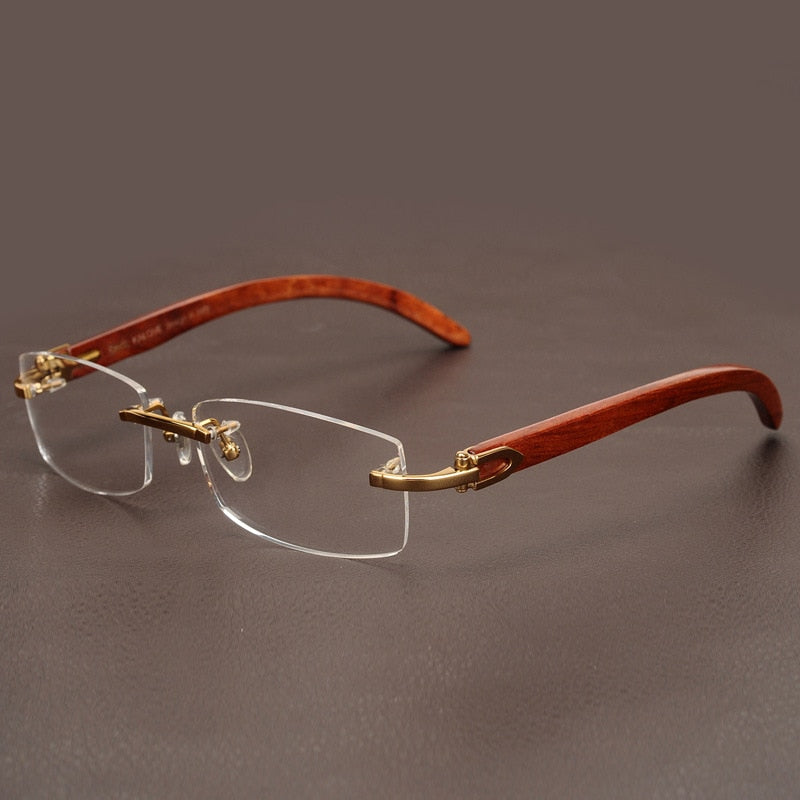 Rimless Wooden Gold Glasses Frame Men Light Weight.