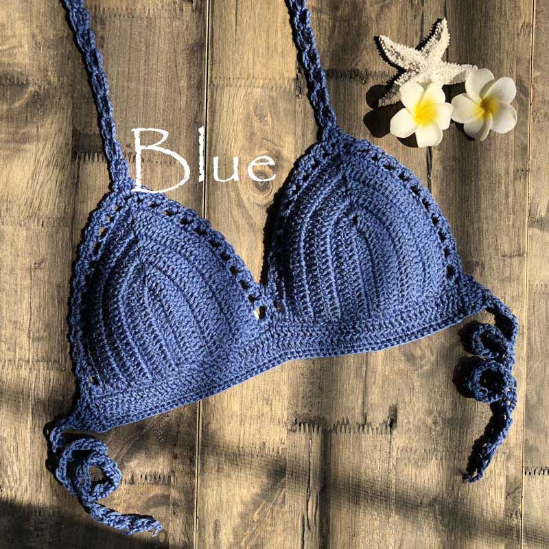 Solid Bikinis Mujer Swimsuit Crochet Red Bikini Top Knit Sexy Bikinis Women's Swimming Bra Large Female Swimwear S - XL 2019 New