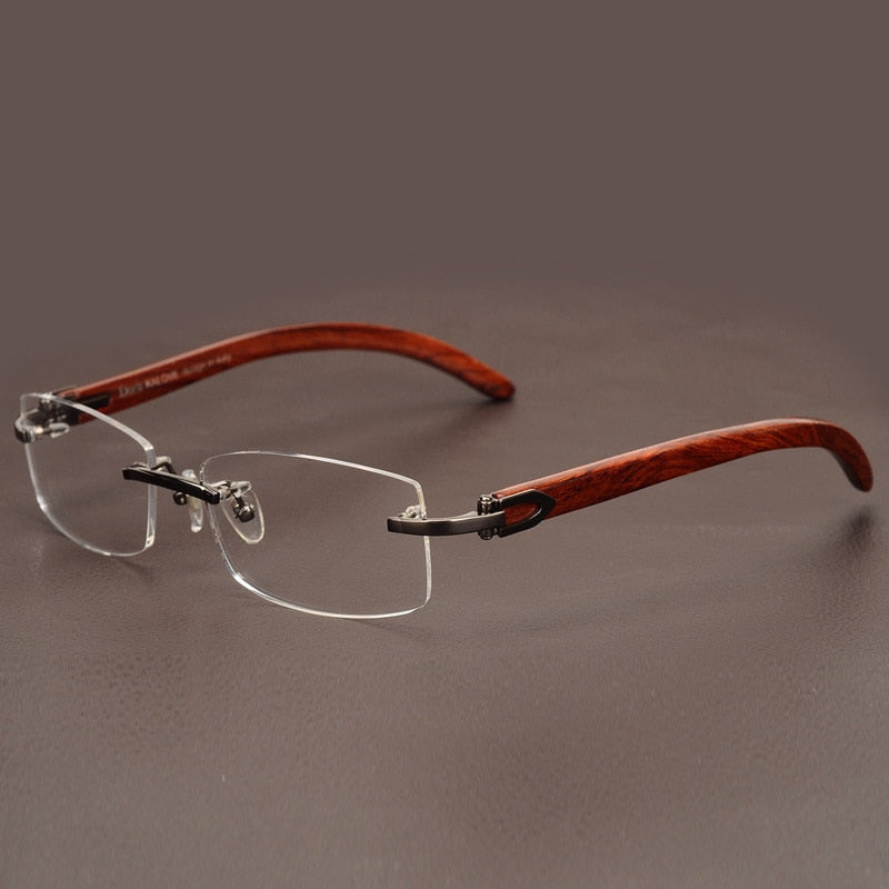 Rimless Wooden Gold Glasses Frame Men Light Weight.