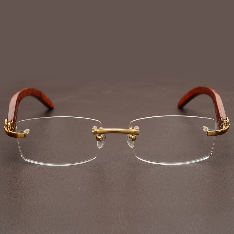 Rimless Wooden Gold Glasses Frame Men Light Weight.