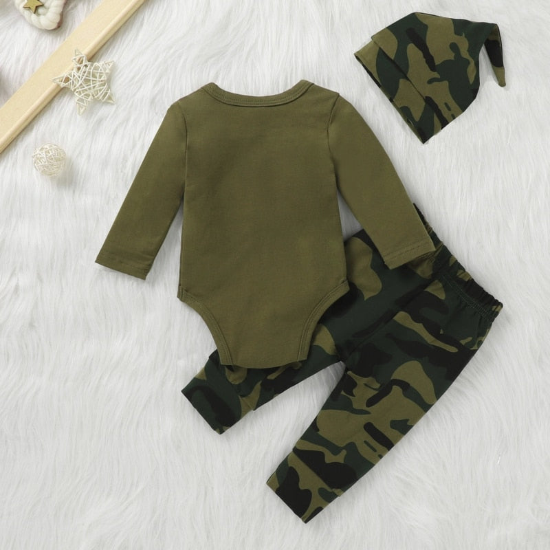 3Pcs/Set Baby Boy Clothes Set Outfit Long Sleeve Letter Printed Romper Pants Hat Set Newborn Boys Infant Clothes