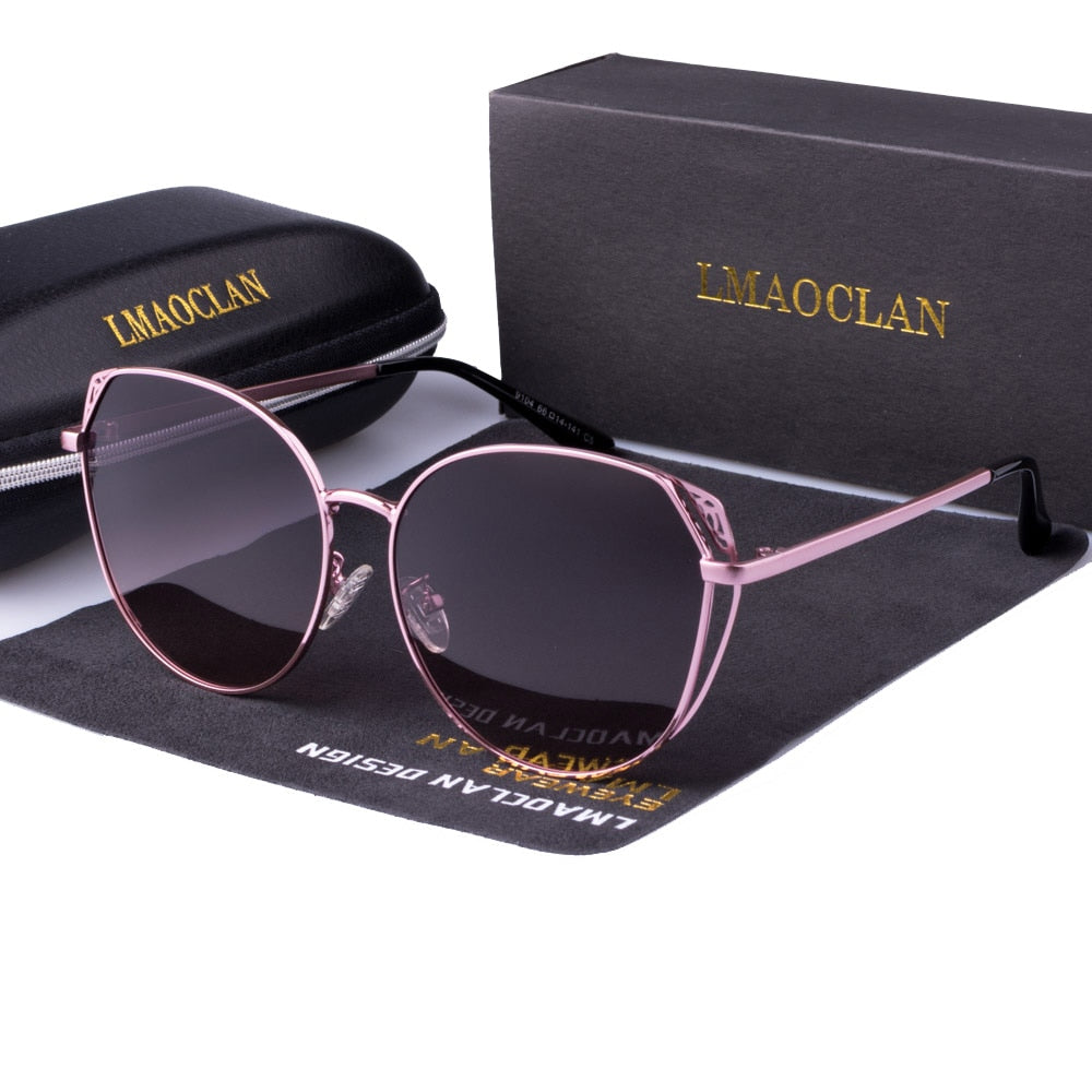 LMAOCLAN Polarized Sunglasses Women Ladies Sun Glasses Female Vintage Hollow Out Oversized Eyewear UV400