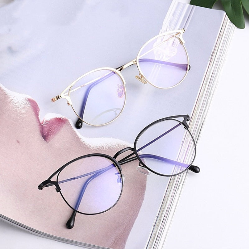 SHAUNA Fashion Anti-Blue Light Metal Cat Eye Glasses Frame Fashion Cat Ear Optical Frames Women