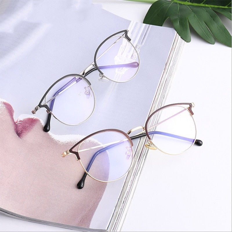 SHAUNA Fashion Anti-Blue Light Metal Cat Eye Glasses Frame Fashion Cat Ear Optical Frames Women