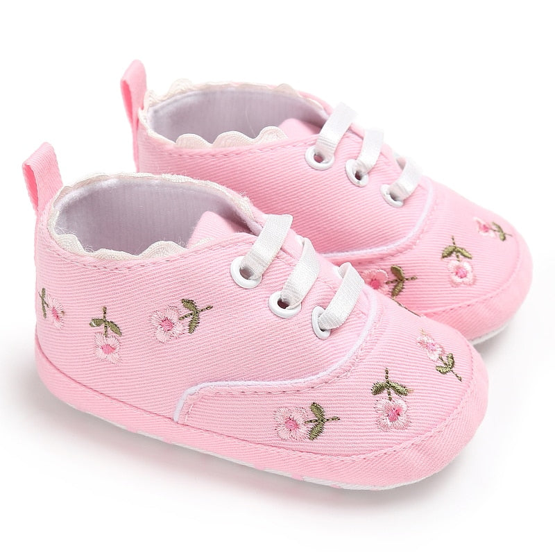 lioraitiin Summer Baby Infant Girl Soft Sole Crib Toddler Canvas Cute Flower Sneaker Shoes