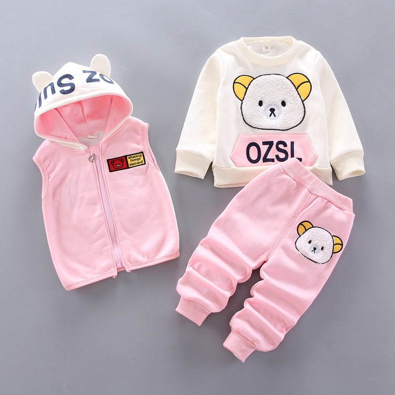 Fashion Baby Boys Clothes Autumn Winter Warm Baby Girls Clothes Kids 3pcs Outfits Suit Newborn Baby Clothes Infant Clothing Sets